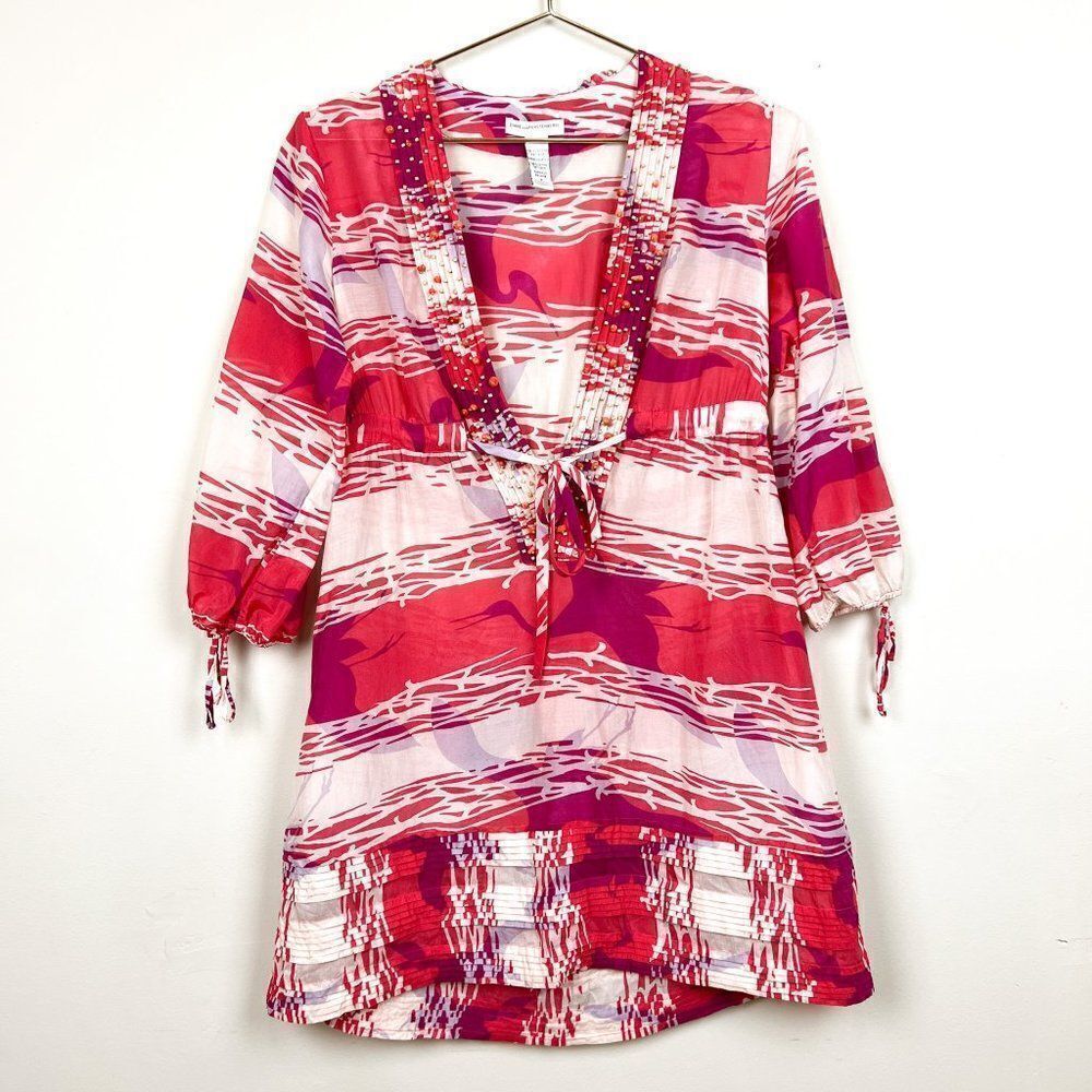 Diane Von Furstenberg Soleil Swim Cream Coral Pink Beaded Silk Swim Cover Up